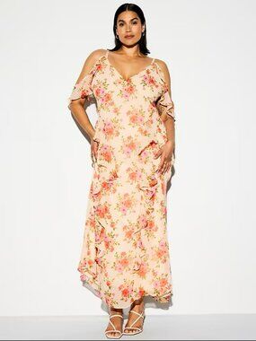 NWT The Occasion by Old Navy Off-Shoulder Ruffle Chiffon Maxi Dress Size 14